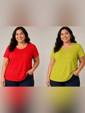 2 Pack Denim & Co. Essentials Petite Linen Blend Tunics XSP NEW A687899